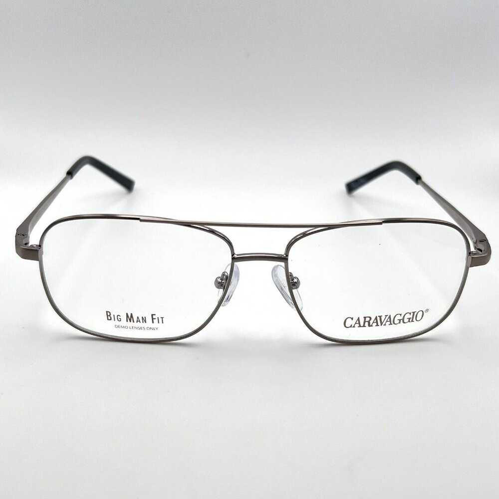 Caravaggio Big Man Fit C415 Eyeglass Frame Flex Aviator Mens Gunmetal 58-16-150